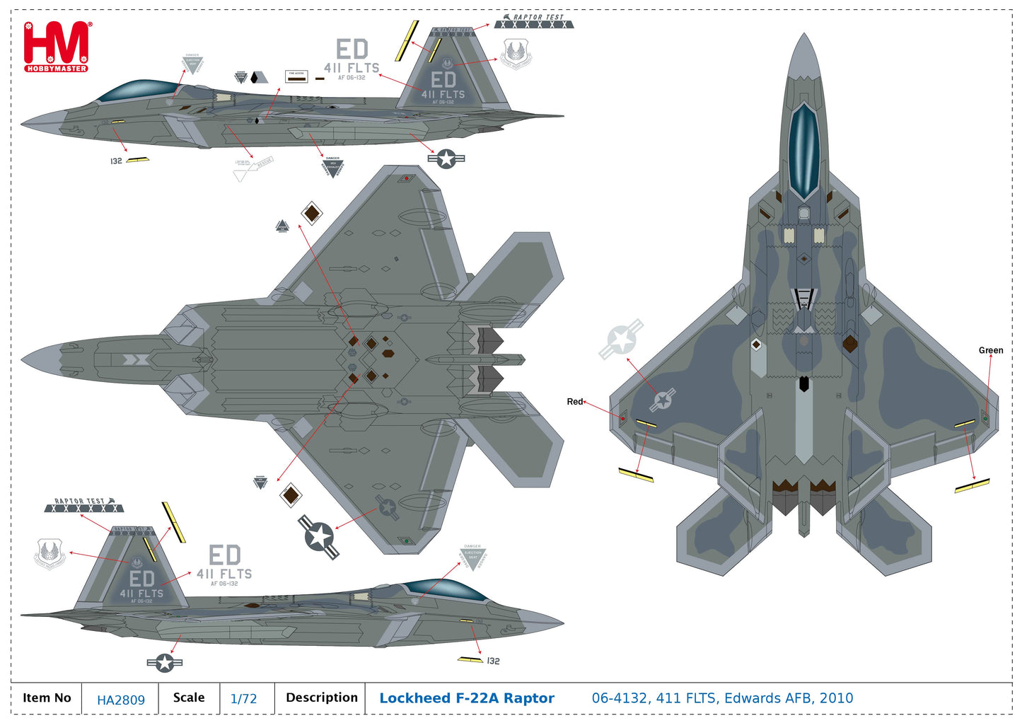 1/72 F-22 Raptor (with Steathy Pods) AF06-132 411 FLTS Edwards AFB 2022