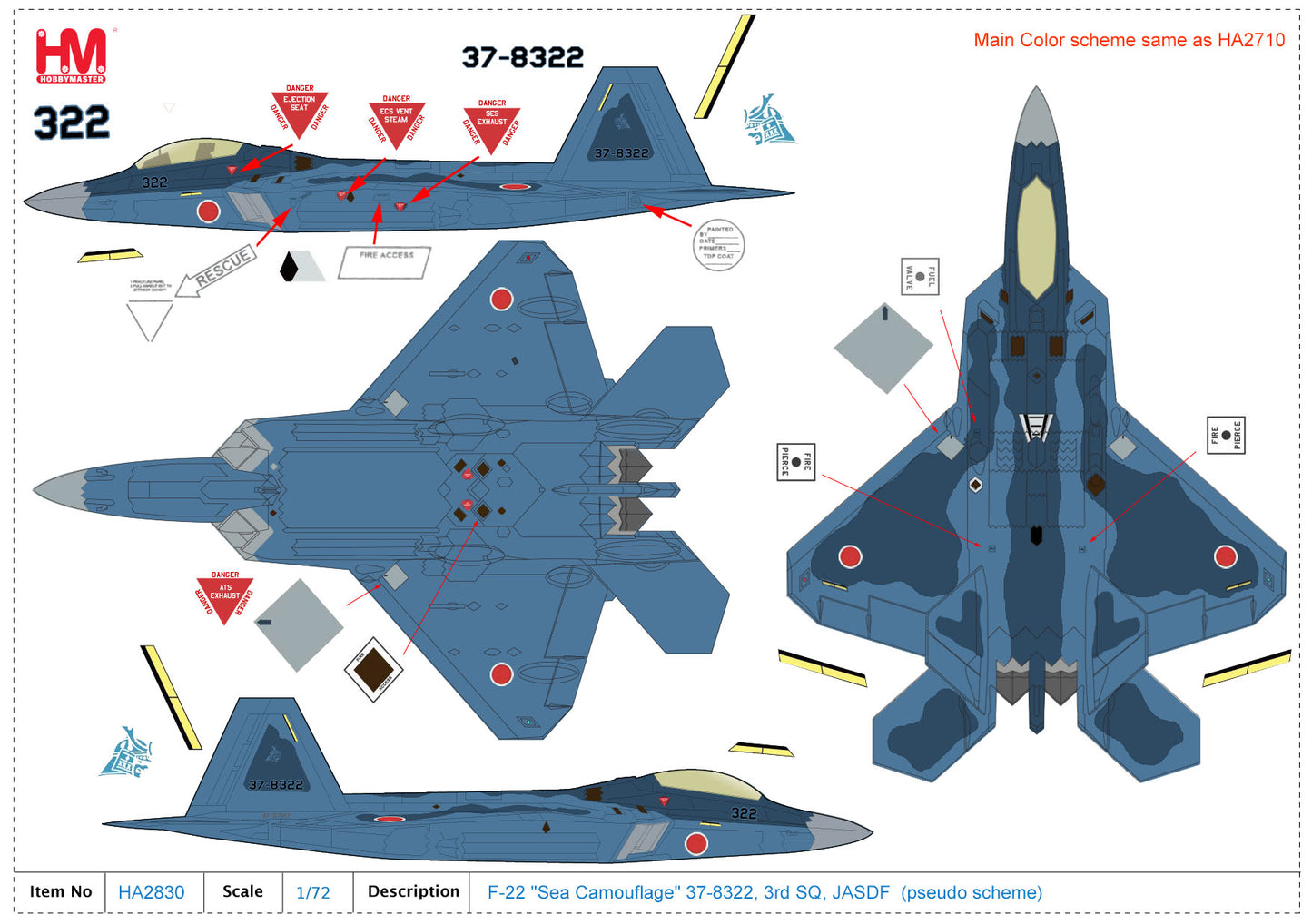 1/72 F-22 "Sea Camouflage" 37-8322 3rd SQ JASDF (Pseudo Scheme) (with 8 x AAM-3 Under the Wings)