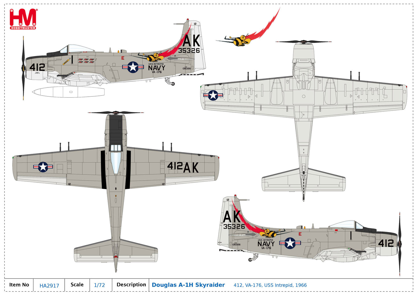 1/72 A-1H Skyraider 412 VA-176 USS Intrepid 1966