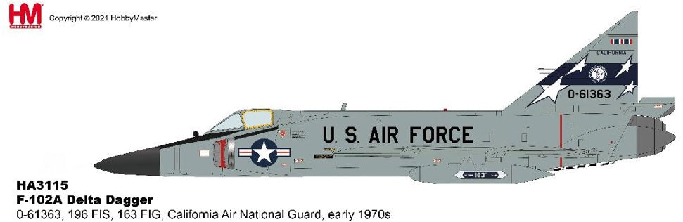 1/72 F-102A Delta Dagger USAF 0-61363 196 FIS 163 FIG California Air National Guard Early 1970s