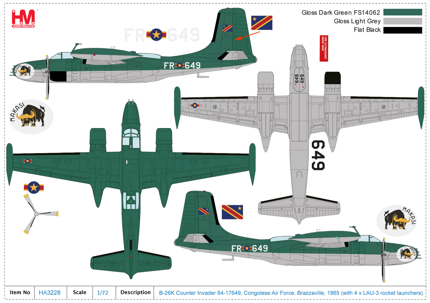 1/72Â B-26K Counter Invader 64-17649 Congolese Air Force Brazzaville 1965 (with 4 x LAU Rocket Launchers)