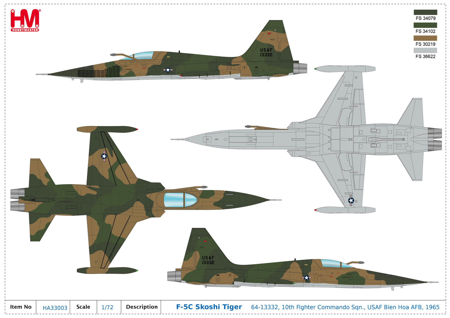 1/72 F-5C Skoshi Tiger 64-13332 10th Fighter Commando Sqn. USAF Bien Hoa AFB 1965