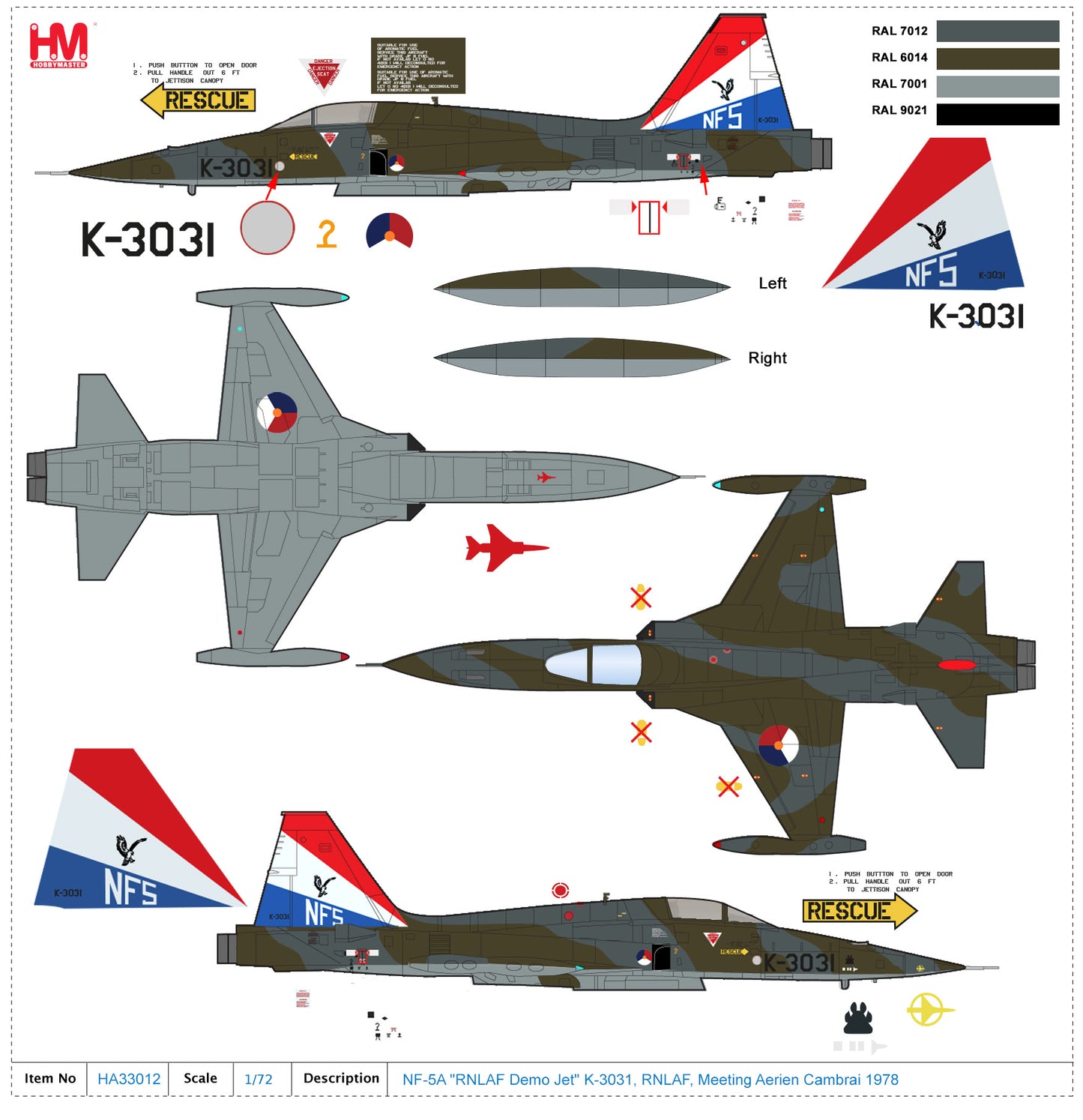 1/72 NF-5A "RNLAF Demo Jet" K-3031 RNLAF Meeting Aerien Cambrai 1978