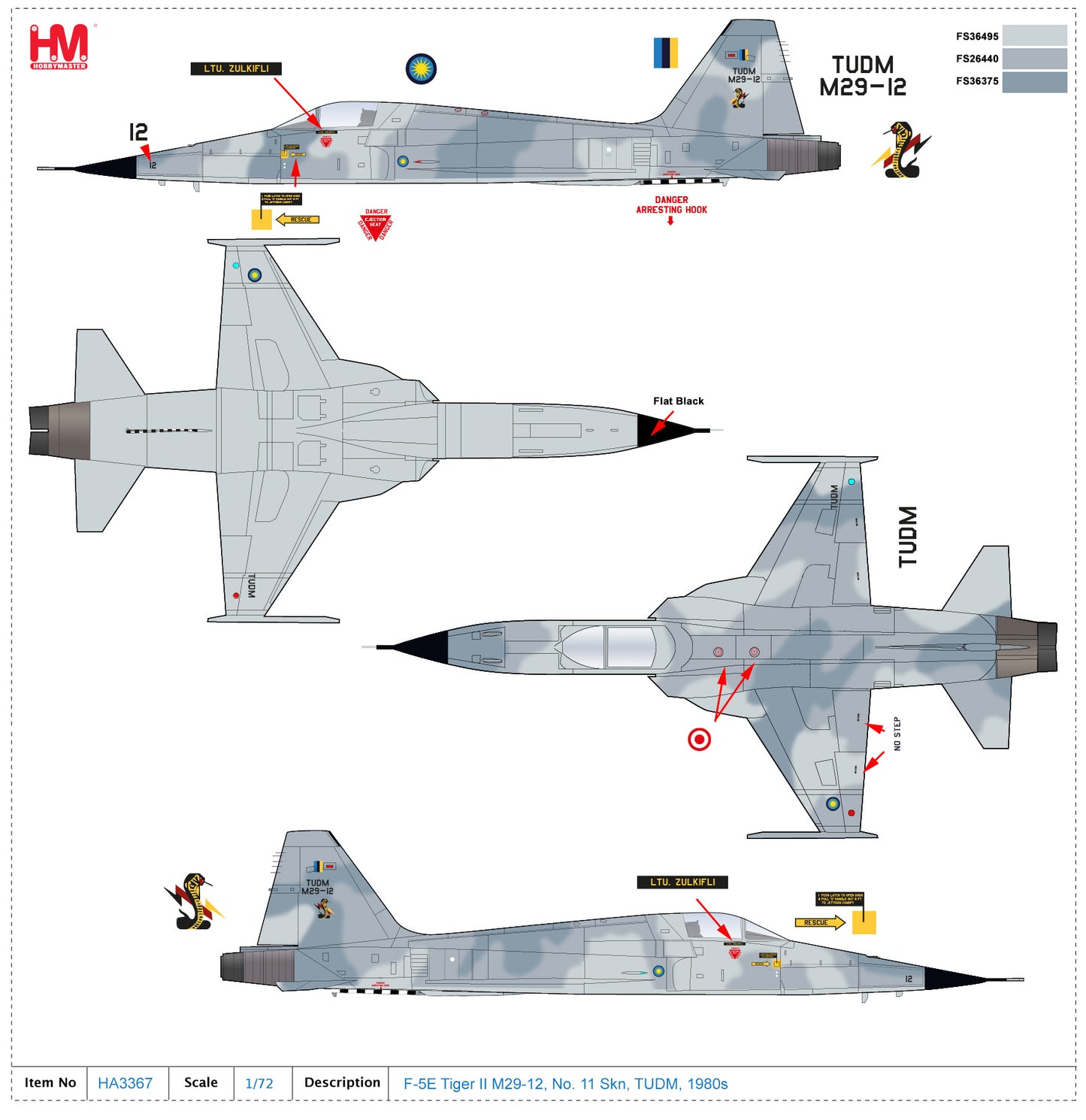 1/72 F-5E Tiger II M29-12 No. 11 Skn TUDM 1980s