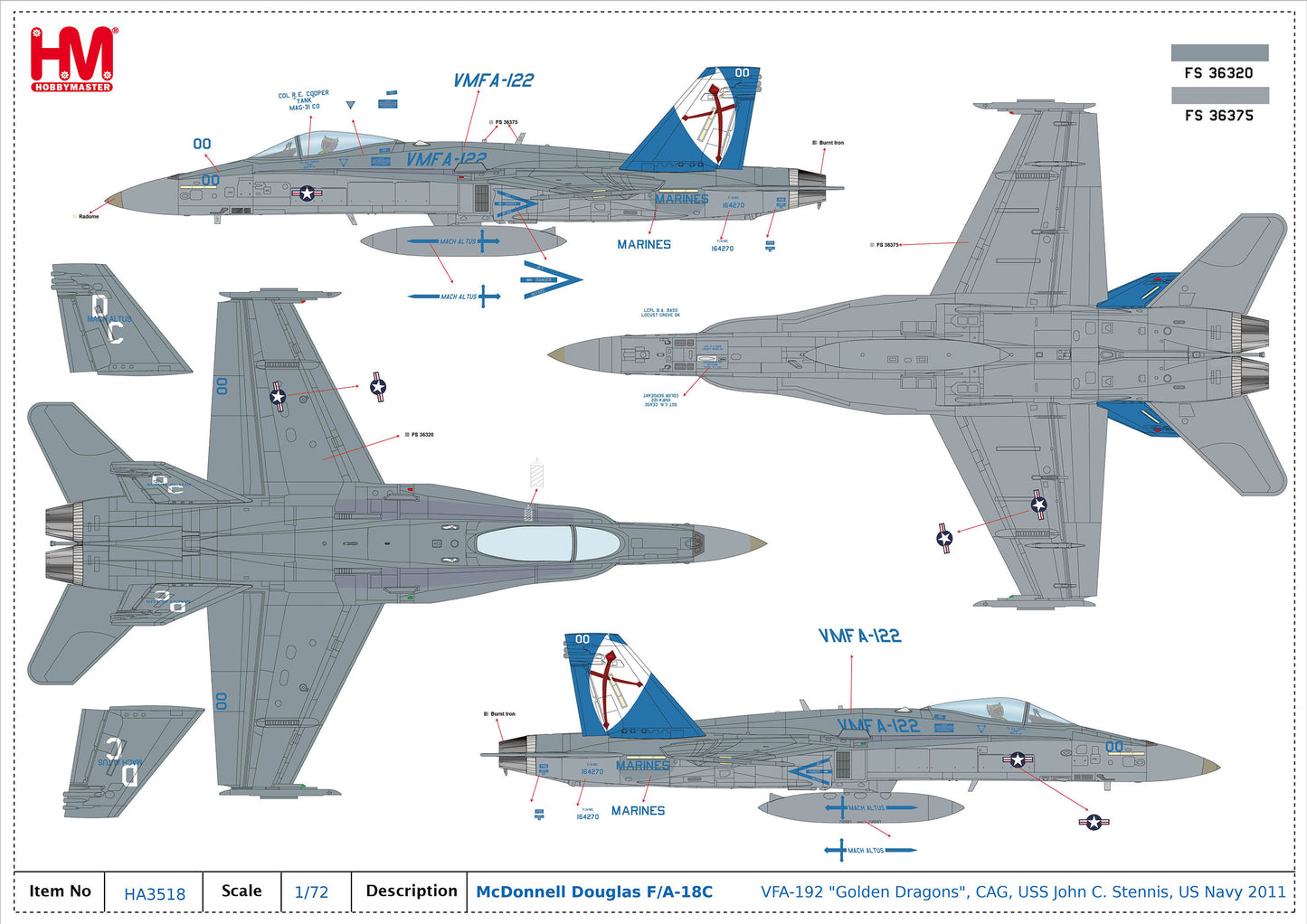 1/72 F/A-18C Hornet 164270 VMFA-122 "Crusaders" Iwakuni AB May 2016