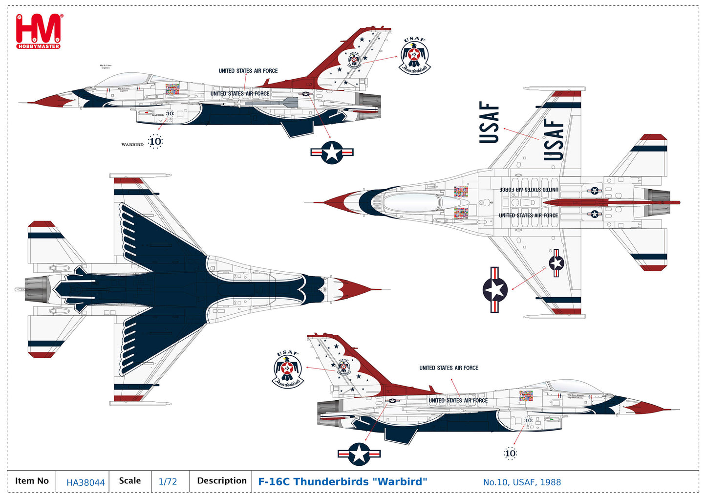 1/72 F-16C Thunderbirds "Warbird" No.10 USAF 1988