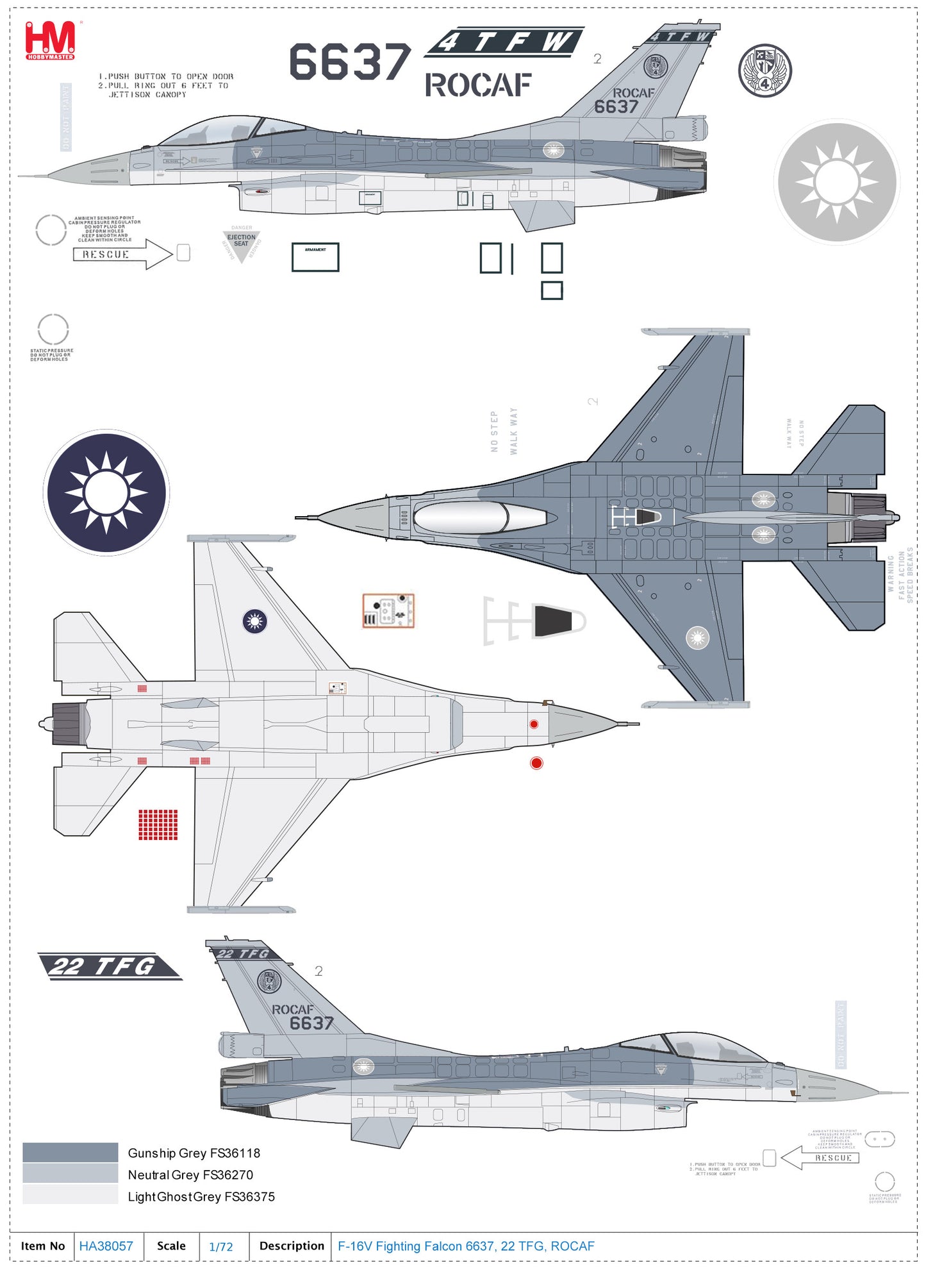 1/72 F-16V Fighting Falcon 6637 22 TFG ROCAF (with 6 x GBU-12)