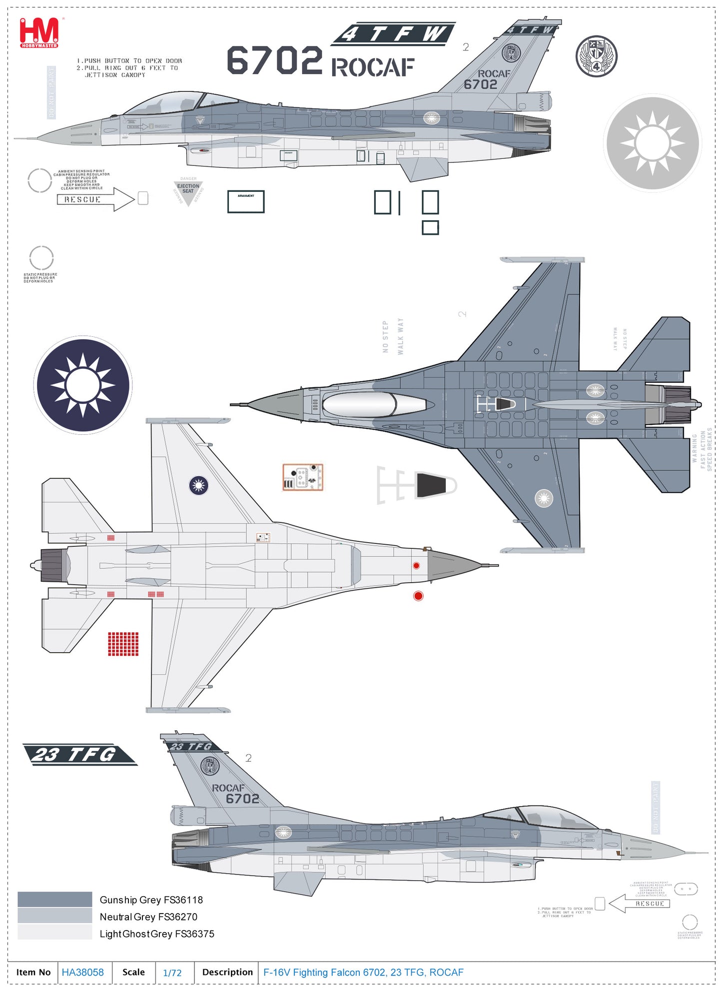 1/72 F-16V Fighting Falcon 6702 23 TFG ROCAF (with 2 x Harpoon Missile)