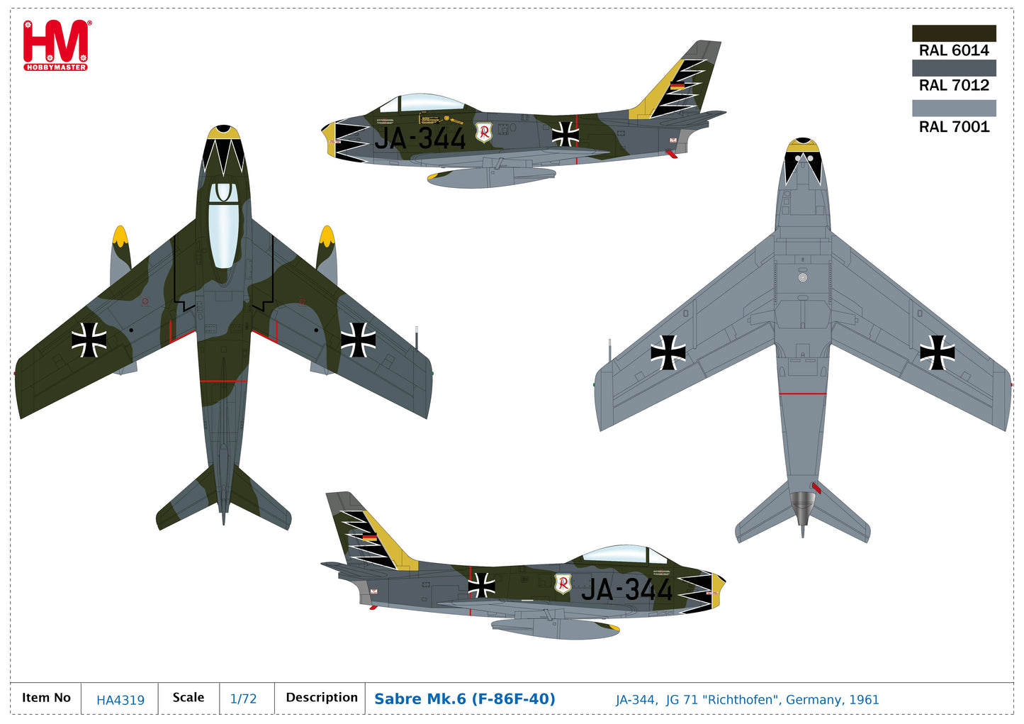 1/72 F-86F-40 Sabre Mk.6 JA-344 JG 71 "Richthofen" Germany 1961