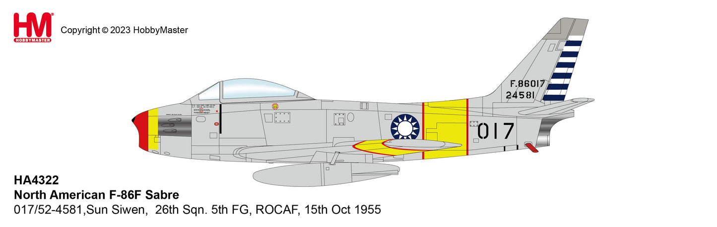 1/72 F-86F Sabre "MIG Killer" 017/52-4581 Sun Siwen 26th Sqn. 5th FG ROCAF 15th Oct 1955