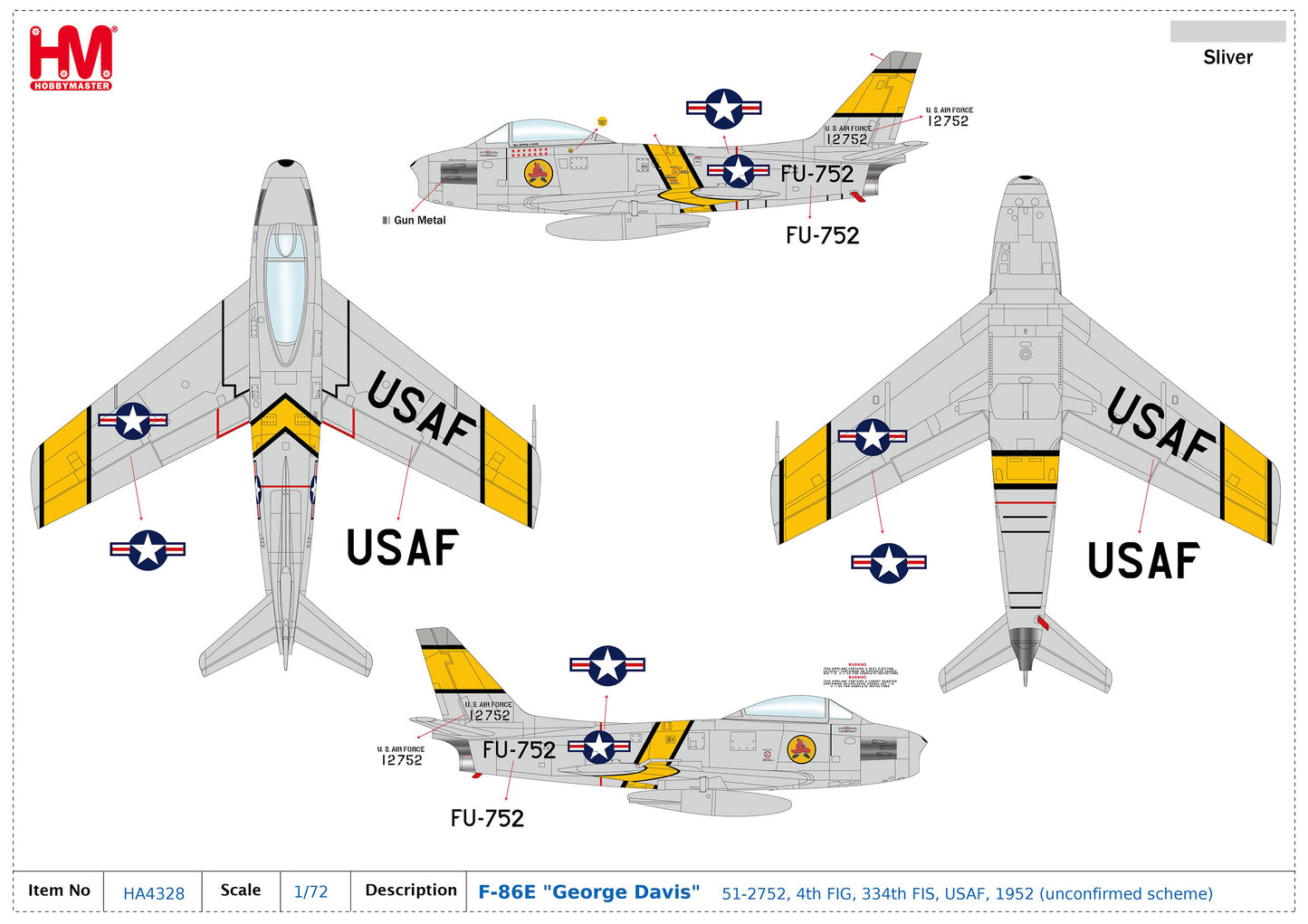 1/72 F-86E "George Davis" 51-2752 4th FIG 334th FIS USAF 1952 (Unconfirmed Scheme)
