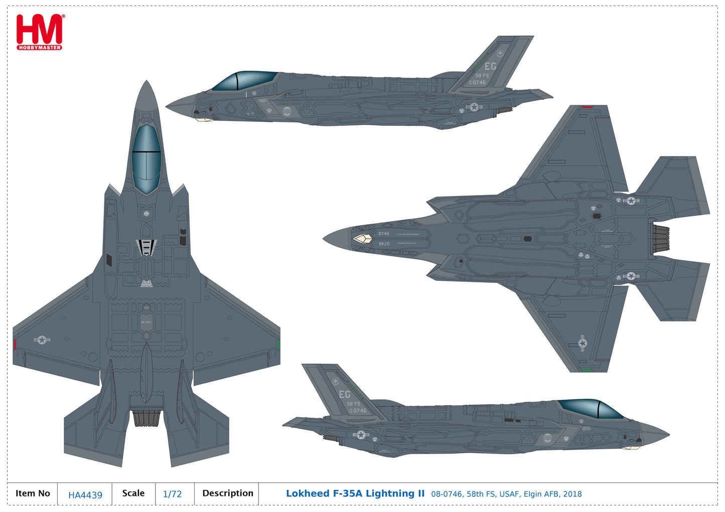 1/72 F-35A Lightning II 08-0746 58th FS USAF Elgin AFB 2018