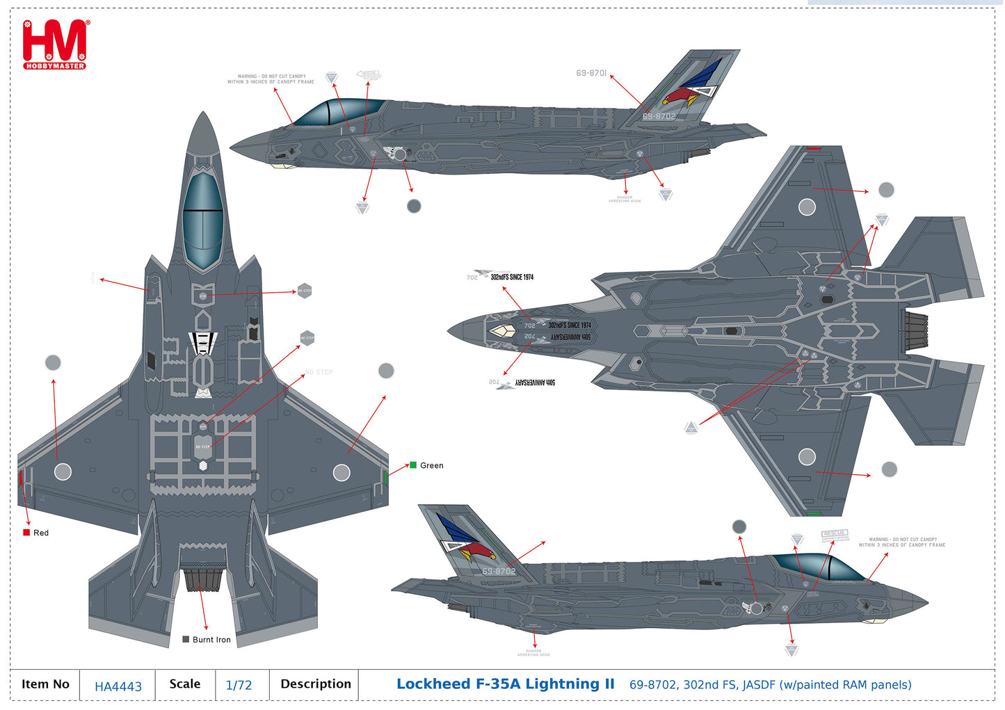 1/72 F-35A Lightning II 69-8702 302nd FS JASDF (with Painted RAM Panels)