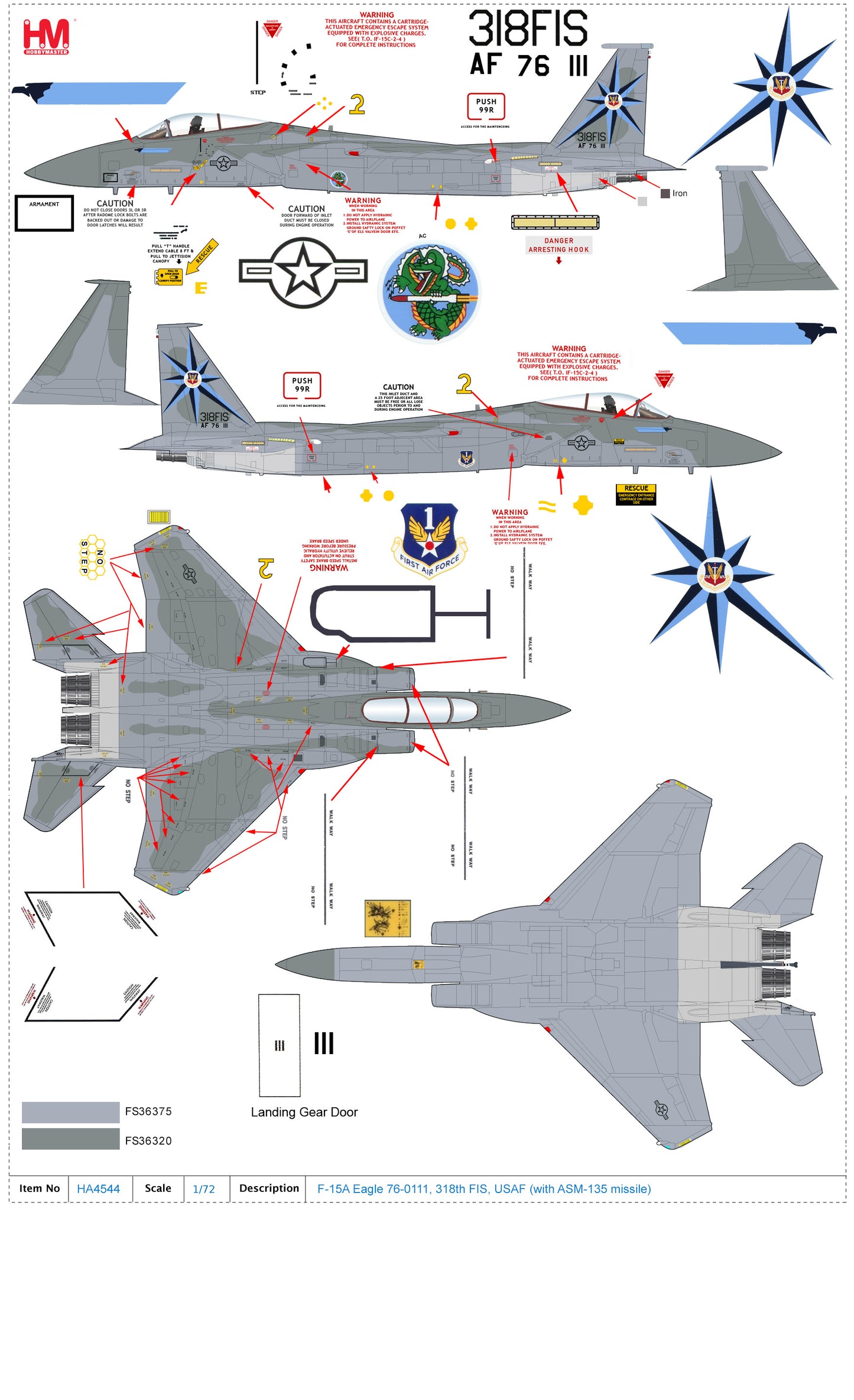 1/72 F-15A Eagle 76-0111 318th FIS USAF (with ASM-135 Missile)