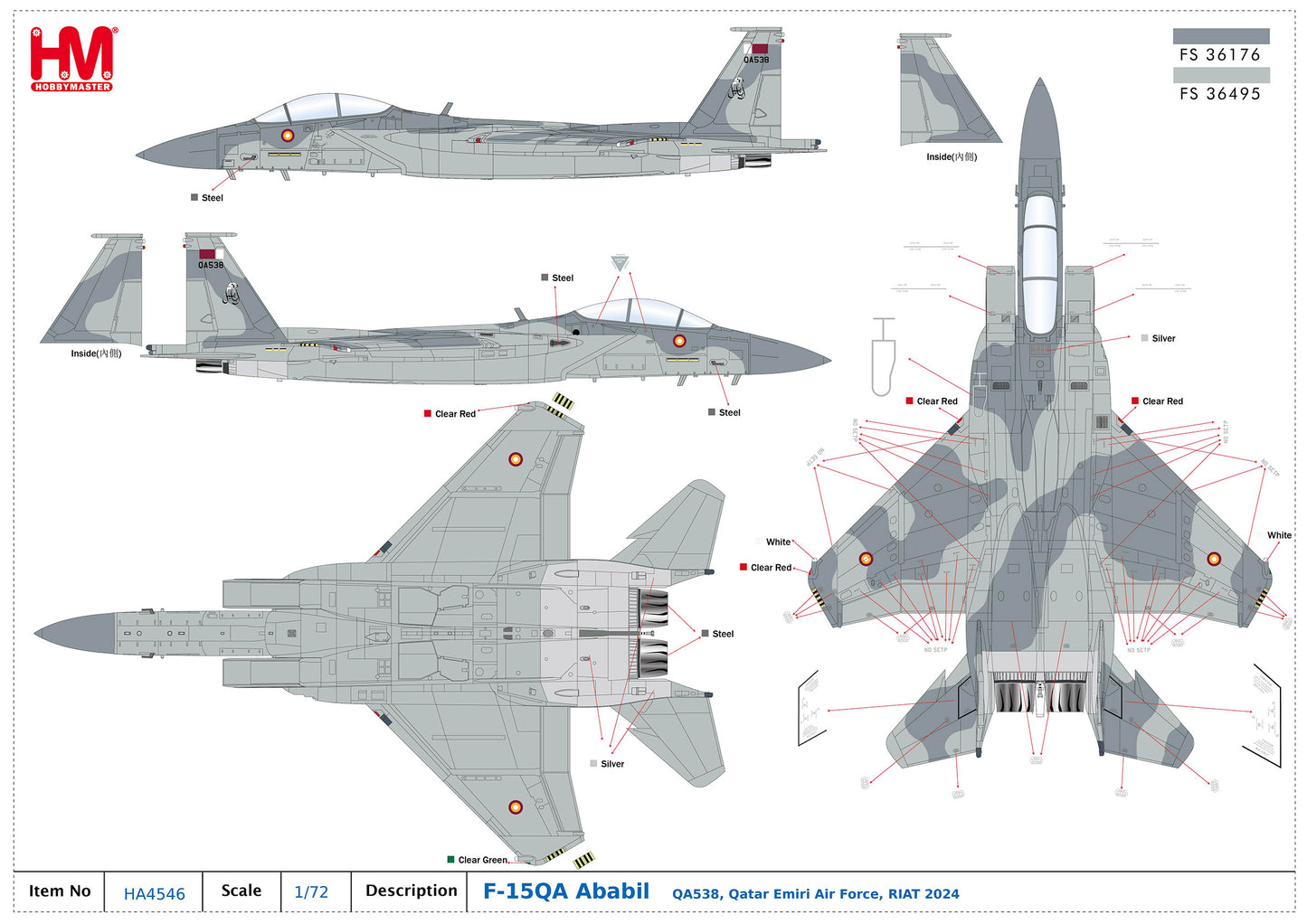 1/72 F-15QA Ababil QA538 Qatar Emiri Air Force RIAT 2024 (with 12 x AIM-120 3 x Fuel Tank)