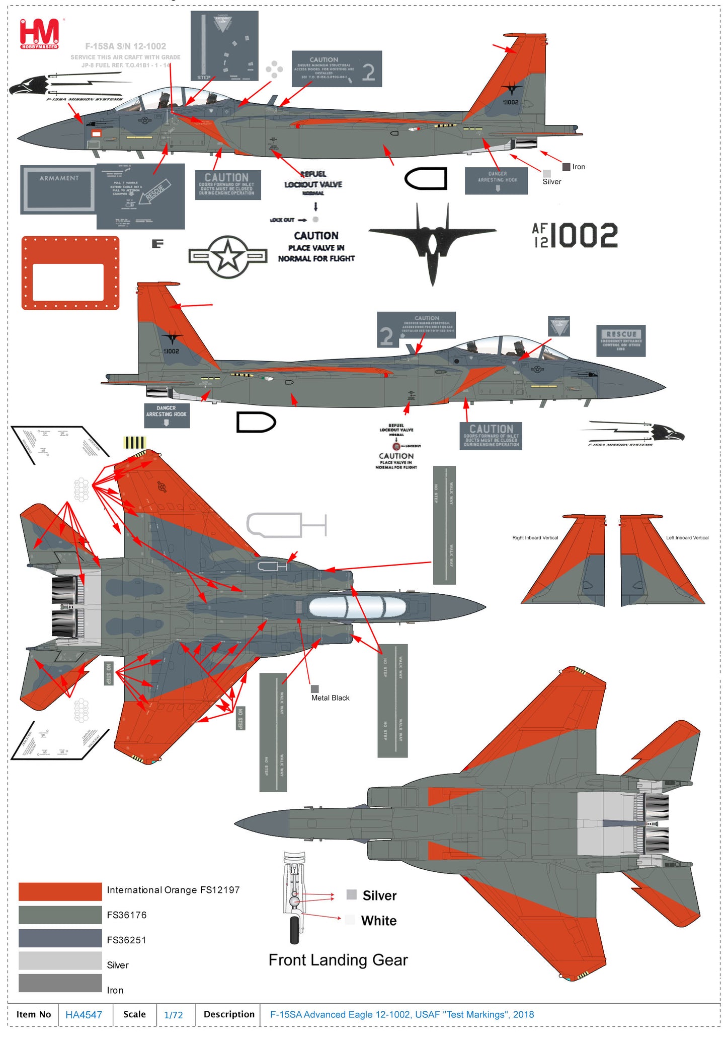 1/72 F-15SA Advanced Eagle 12-1002 USAF "Test Markings" 2018 (with 12 x AIM-120 3 x Fuel Tank)