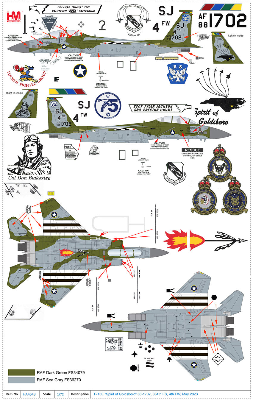 1/72 F-15E "Spirit of Goldsboro" 88-1702 334th FS 4th FW May 2023