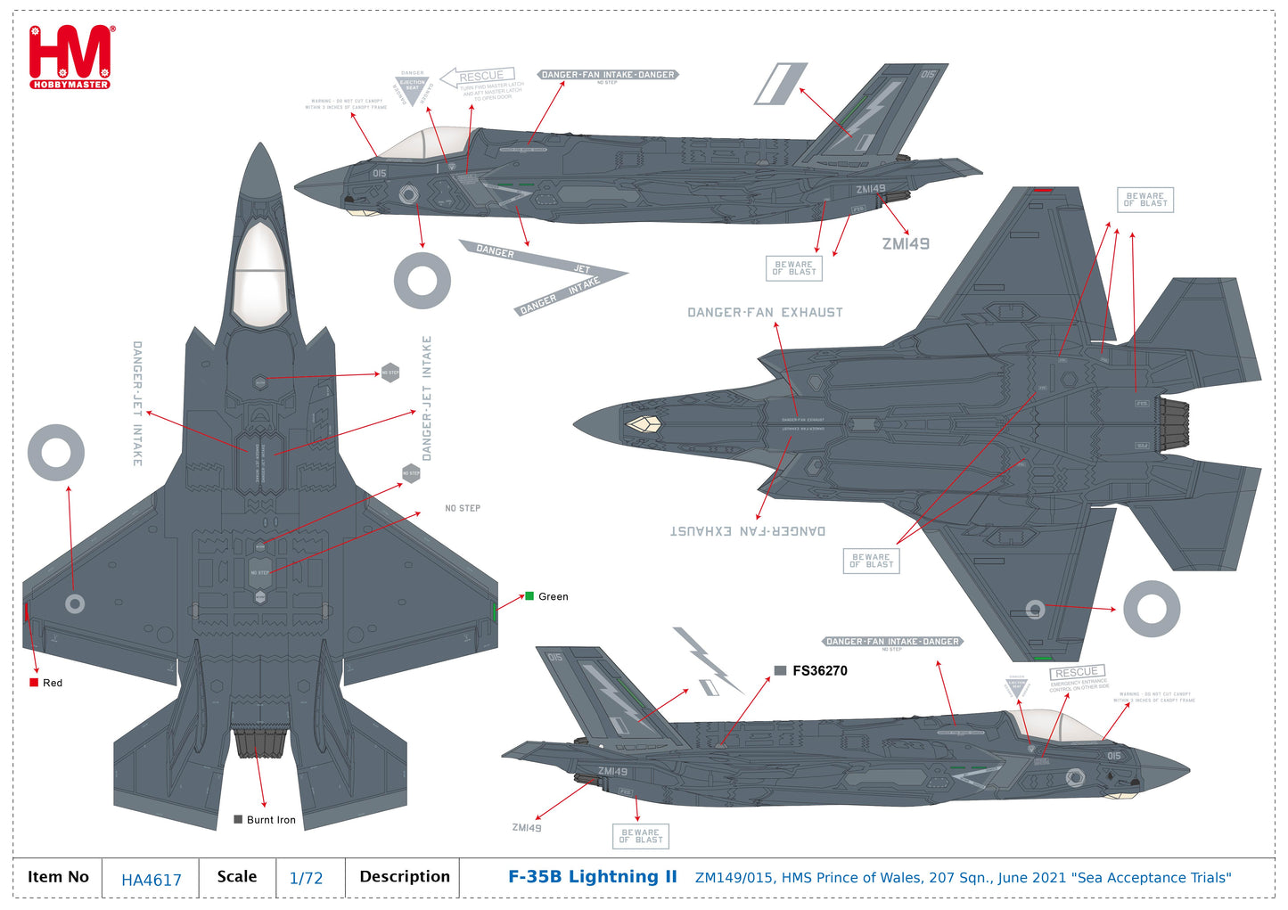 1/72 F-35B Lightning II ZM149/015 HMS Prince of Wales 207 Sqn. June 2021 "Sea Acceptance Trials"