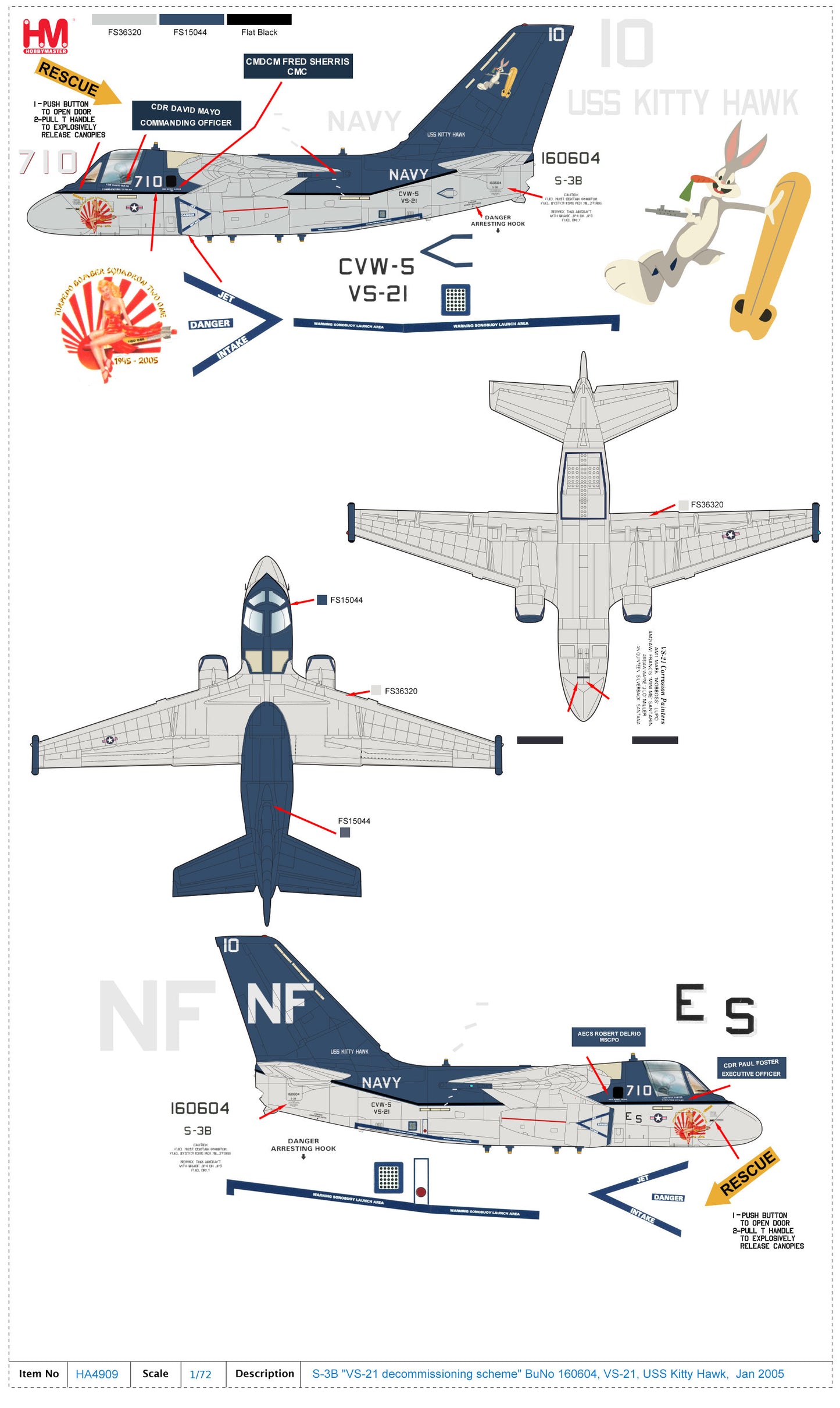 1/72 S-3B "VS-21 Decommissioning Scheme" BuNo 160604 VS-21 USS Kitty Hawk Jan 2005