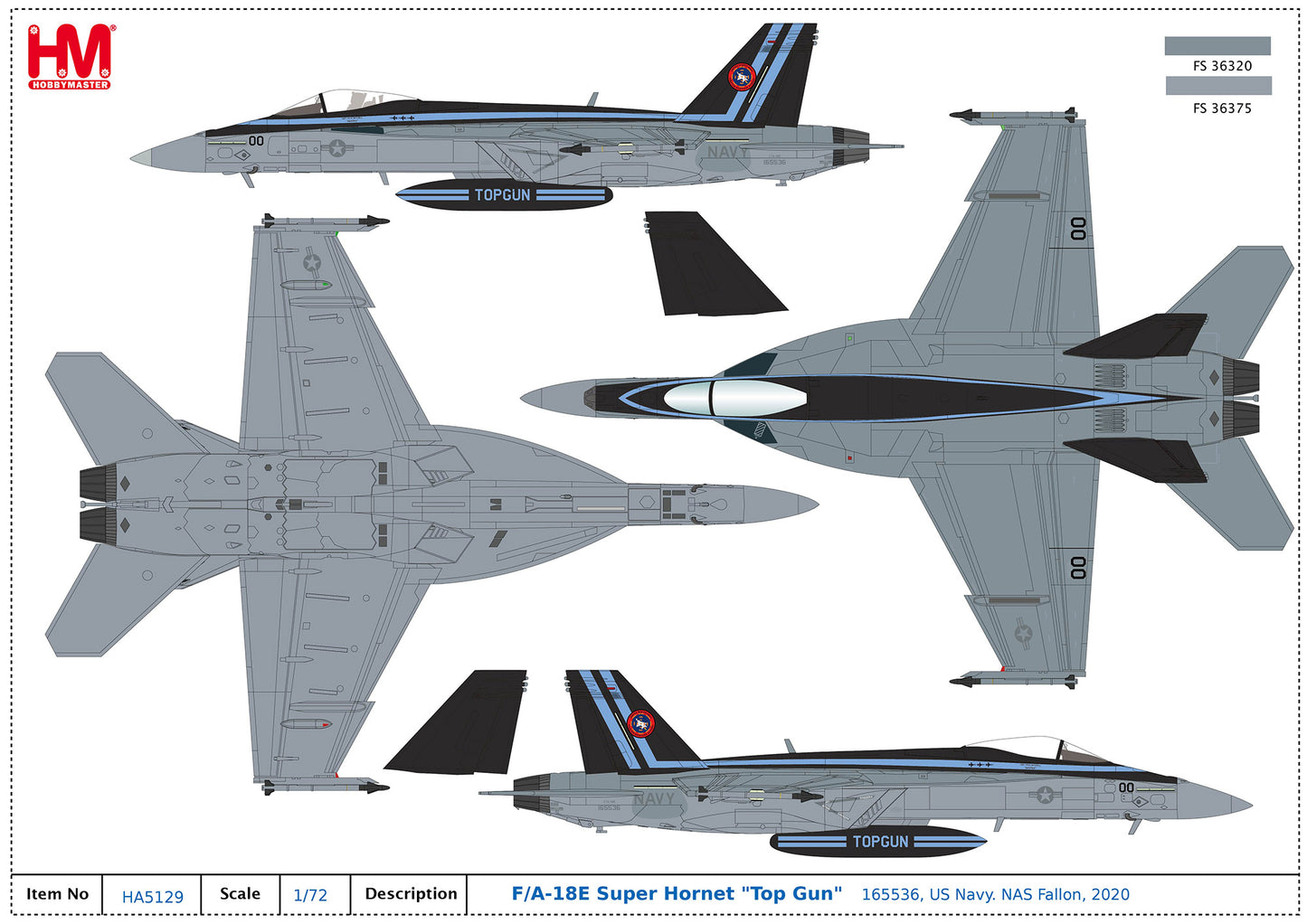 1/72 F/A-18E Super Hornet "Top Gun" 165536 US Navy. NAS Fallon 2020 (with Extra 2 x GBU-24)