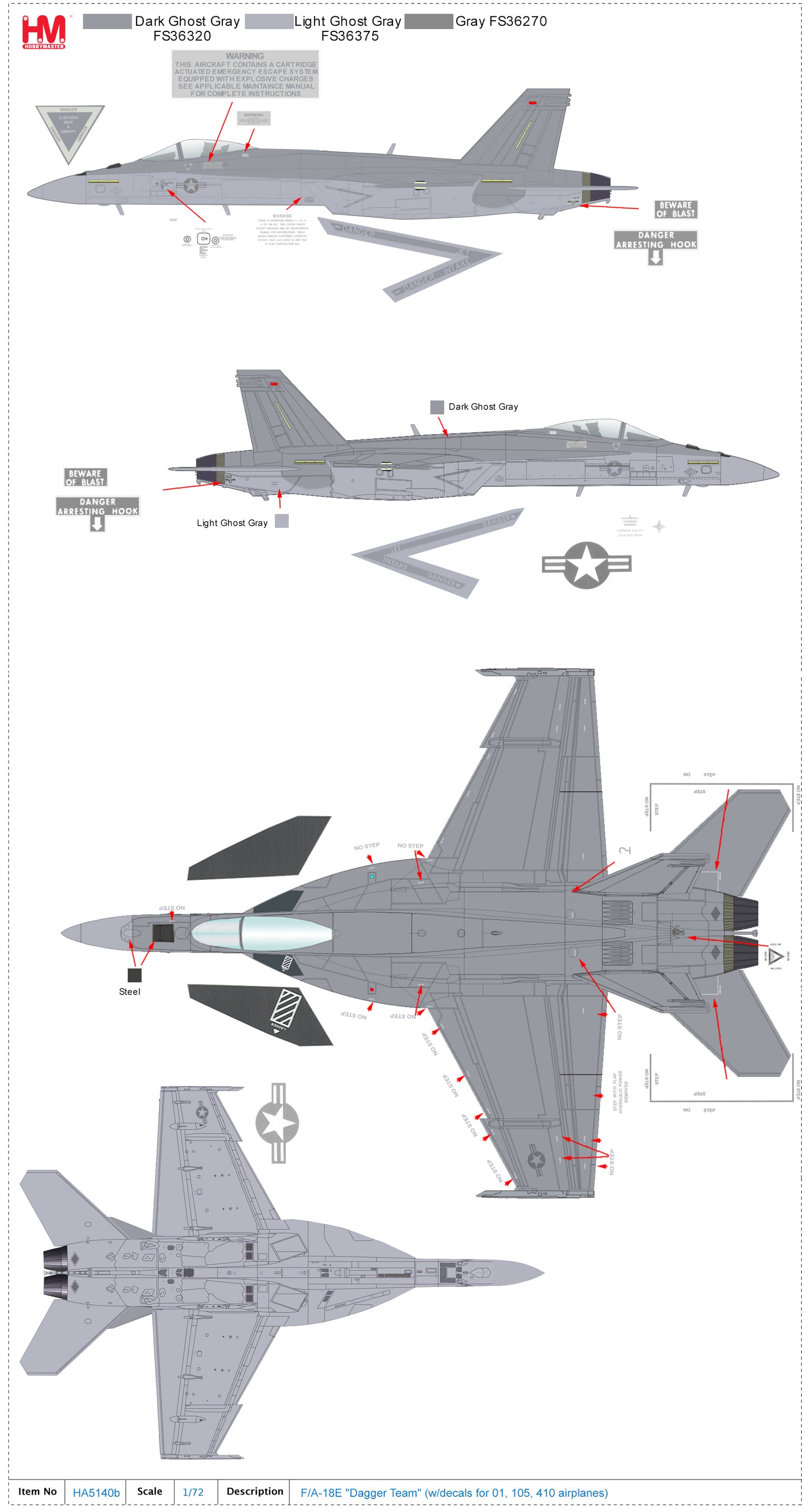 1/72 F/A-18E "Dagger Team" (with Decals for 01 105 410 Airplanes)