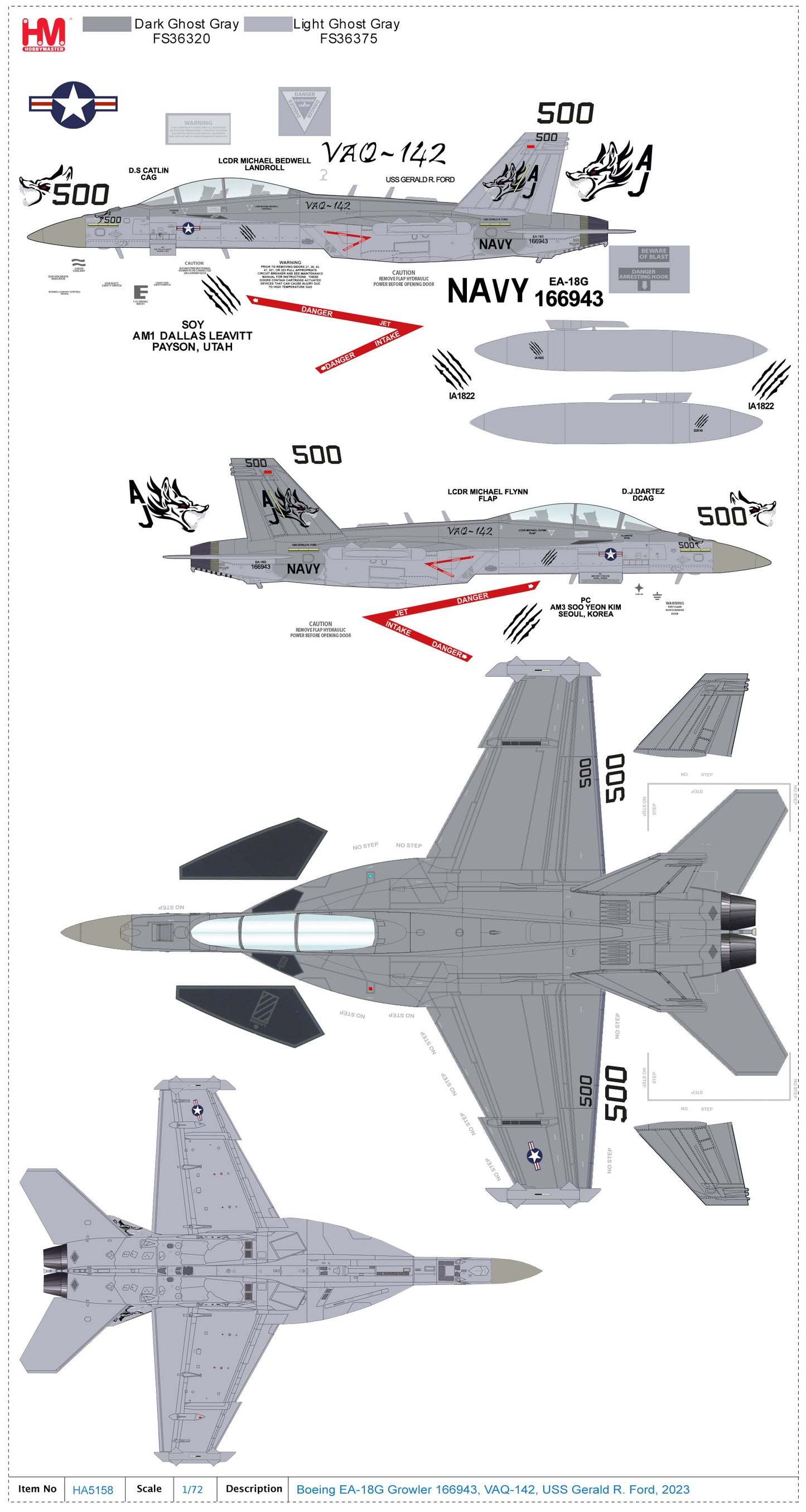 1/72 EA-18G Growler 166943 VAQ-124 USS Gerald R. Ford 2023 (with 2 x Next Generation Jammer (NGJ))