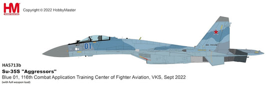 1/72 Su-35S Flanker E "Aggressors" Blue 01 116th Combat Application Training Center of Fighter Aviation VKS Sept 2022 (with Full Weapon Load)