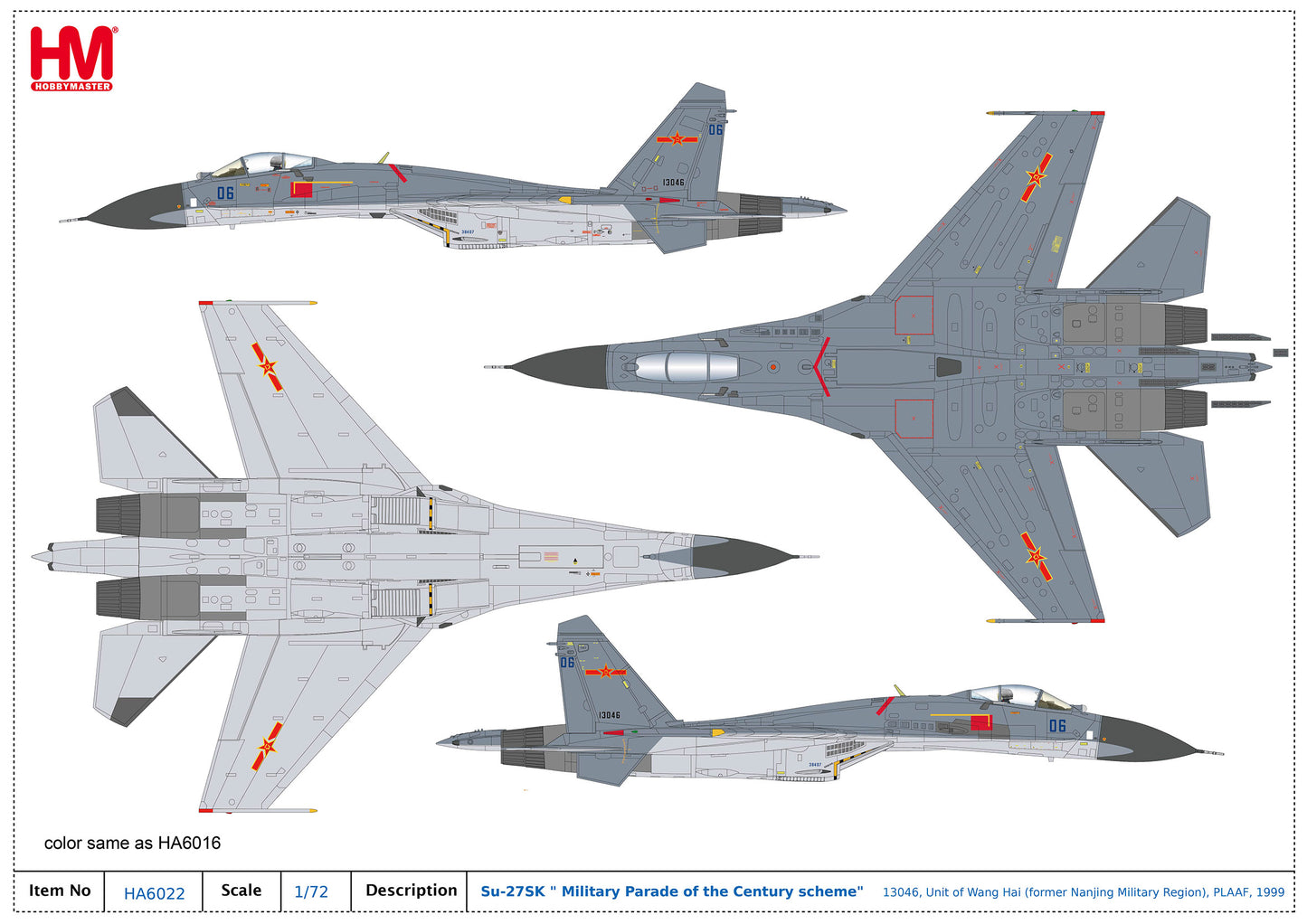 1/72 Su-27SK " Military Parade of the Century Scheme" 13046 Unit of Wang Hai (former Nanjing Military Region) PLAAF 1999