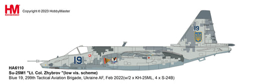 1/72 Su-25M1 "Lt. Col. Zhybrov "(Low Visibility Scheme) Blue 19 299th Tactical Aviation Brigade Ukraine AF Feb 2022 (with 2 x KH-25ML 4 x S-24B)
