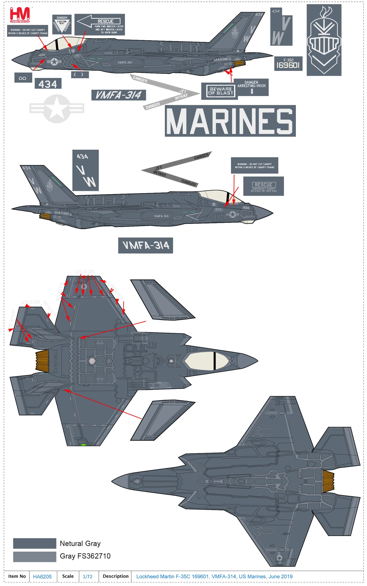 1/72 F-35C Lightning II JSF 169601 VMFA-314 US Marines June 2019
