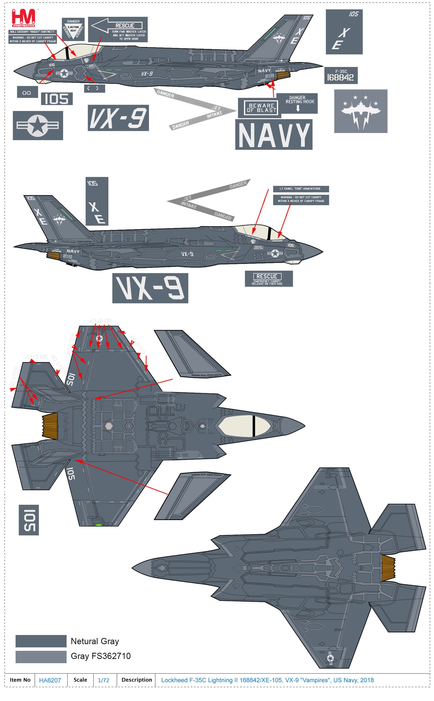 1/72 F-35C Lightning II 168842/XE-105 VX-9 "Vampires" US Navy 2018