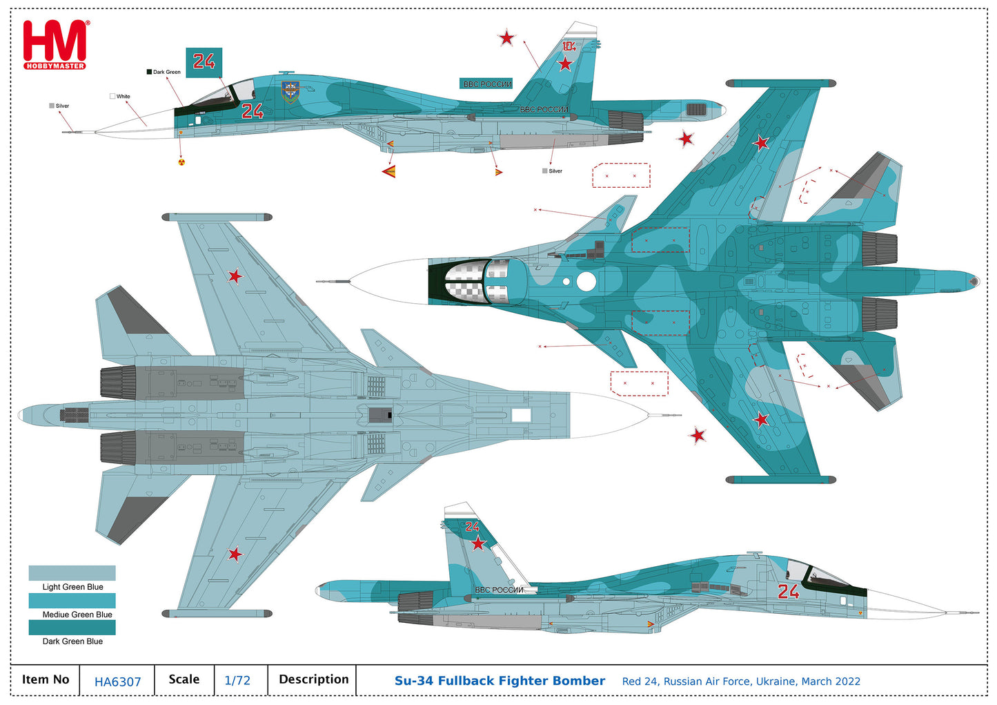 1/72 Su-34 Fullback Fighter Bomber Red 24 Russian Air Force Ukraine March 2022