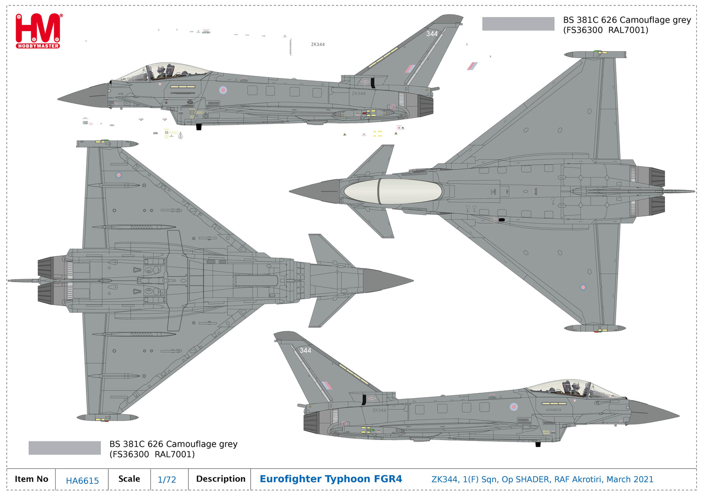 1/72 Eurofighter Typhoon FGR4 ZK344 1(F) Sqn Op SHADER RAF Akrotiri March 2021 (with Storm Shadow Cruise Missiles)