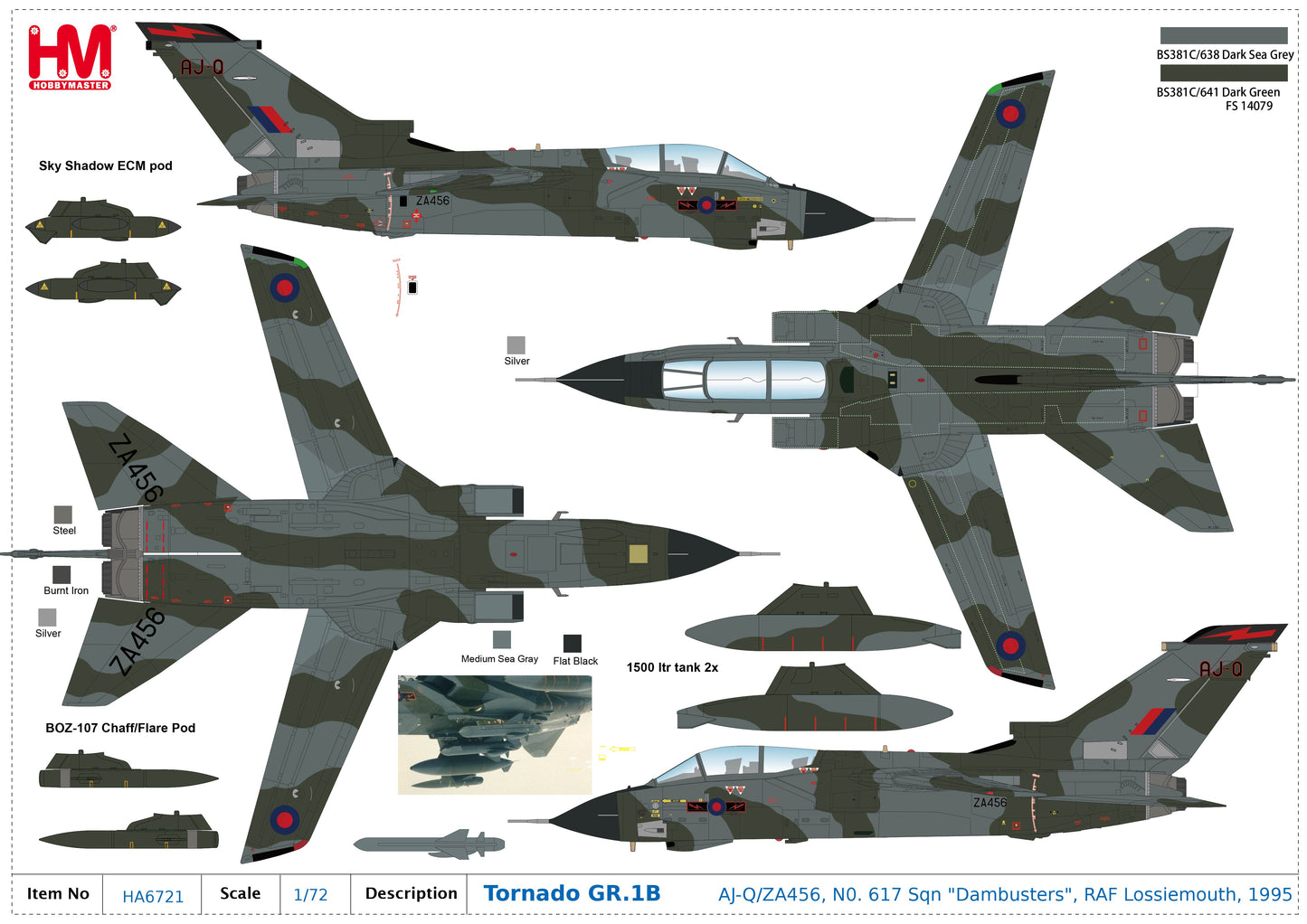 1/72 Tornado GR.1B AJ-Q/ZA456 N0. 617 Sqn "Dambusters" RAF Lossiemouth 1995 (with 2 x Sea Eagle Missiles)