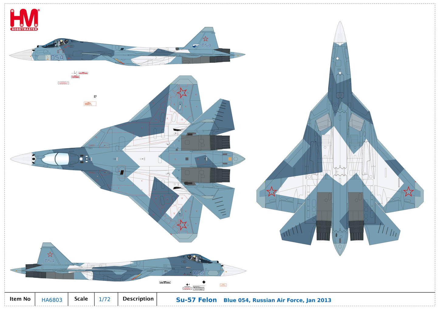 1/72 Su-57 Felon Blue 054 Russian Air Force January 2013
