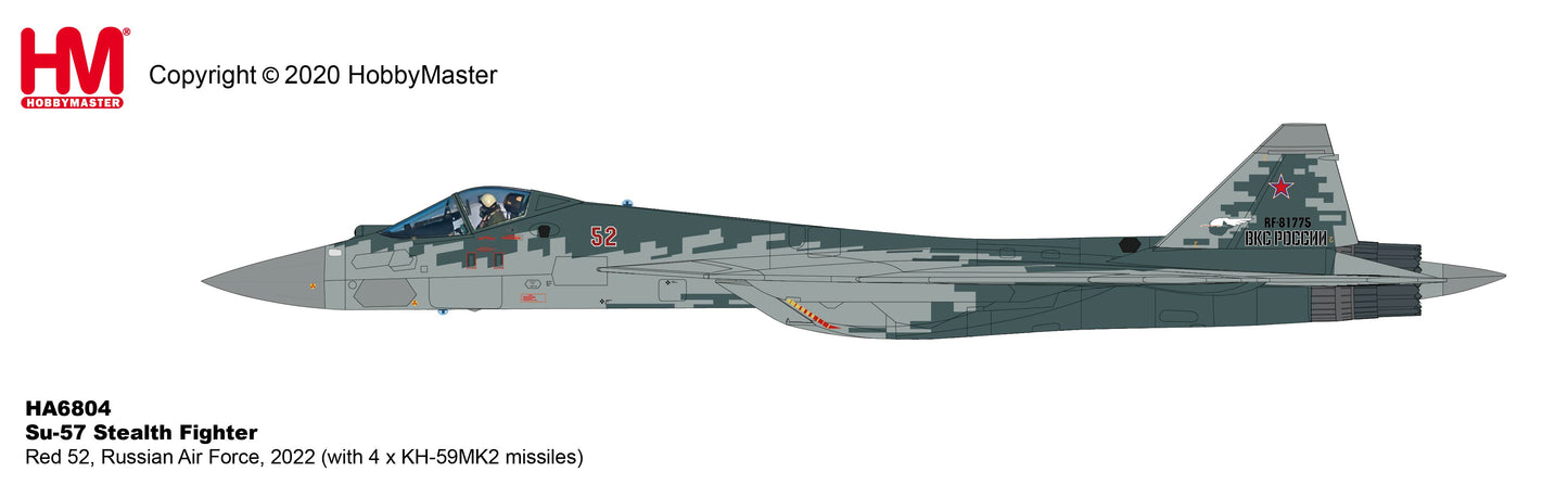 1/72 Su-57 Stealth Fighter Red 52 Russian Air Force 2022 (with 4 x KH-59MK2 Missiles)