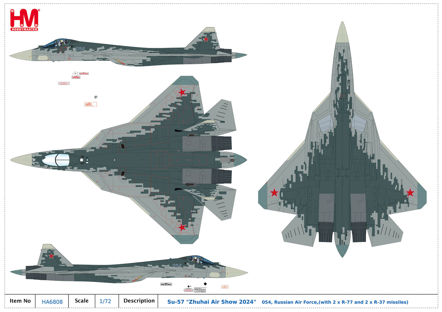 1/72 Su-57 "Zhuhai Air Show 2024" 054 Russian Air Force (with 2 x R-77 and 2 x R-37 Missiles)