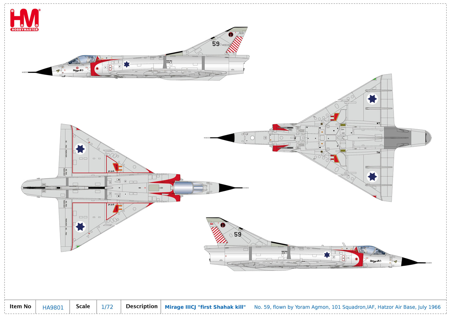 1/72 Mirage IIICJ "First Shahak Kill" No. 59 flown by Yoram Agmon 101 Squadron IAF Hatzor Air Base July 1966
