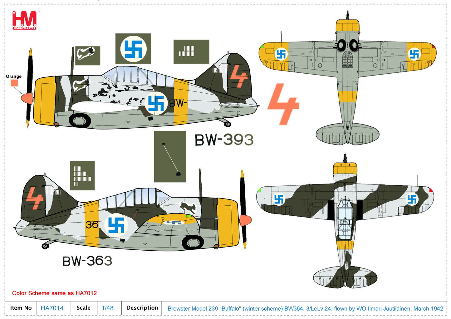 1/48 Brewster Model 239 "Buffalo" (Winter Scheme) BW364 3/LeLv 24 flown by WO Ilmari Juutilainen March 1942