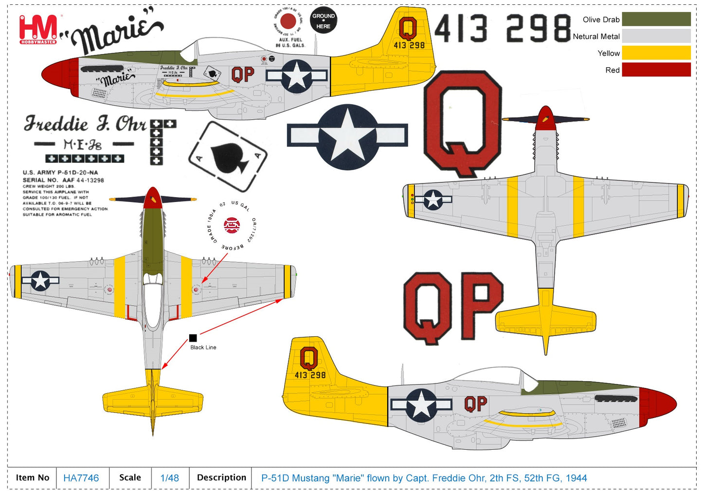 1/48 P-51D Mustang "Marie" flown by Capt. Freddie Ohr 2th FS 52th FG 1944