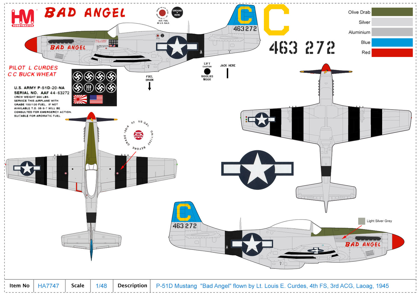 1/48 P-51D Mustang "Bad Angel" flown by Lt. Louis E. Curdes 4th FS 3rd ACG Laoag 1945