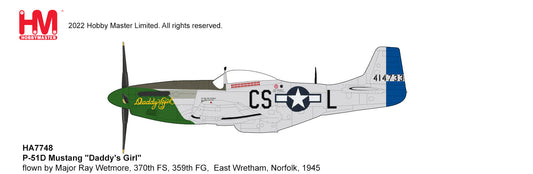 1/48 P-51D Mustang "Daddy's Girl" flown by Major Ray Wetmore 370th FS 359th FG East Wretham Norfolk 1945