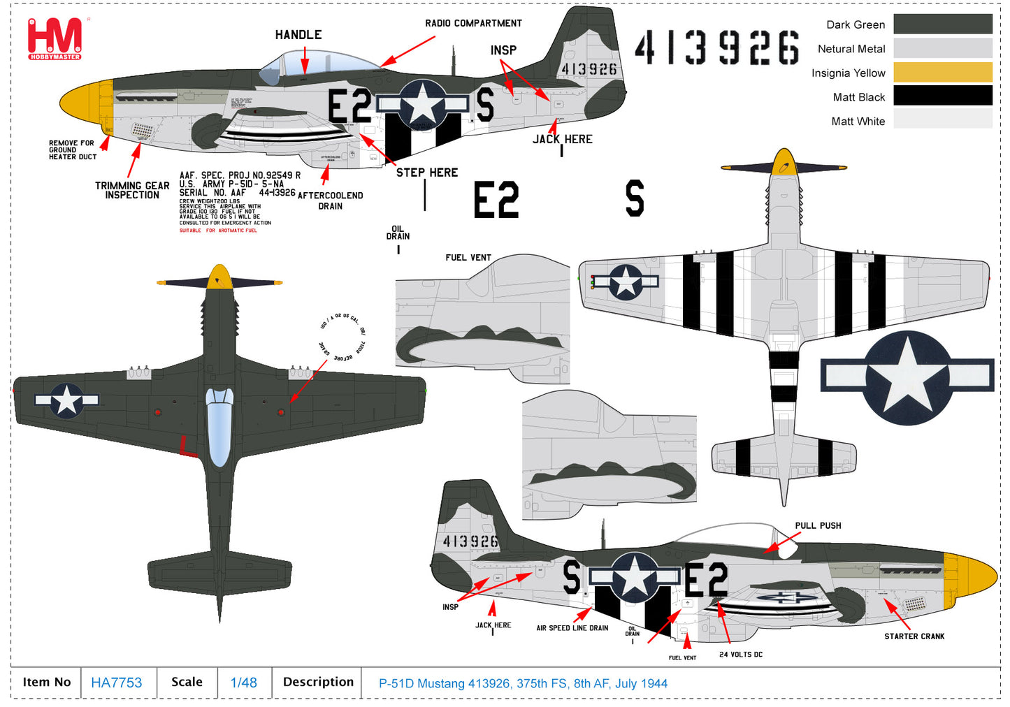 1/48 P-51D Mustang 413926 375th FS 8th AF July 1944