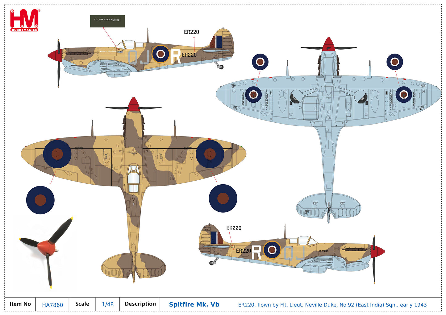 1/48 Spitfire M.Vb Trop ER220 No. 92 East India Squadron Early 1943