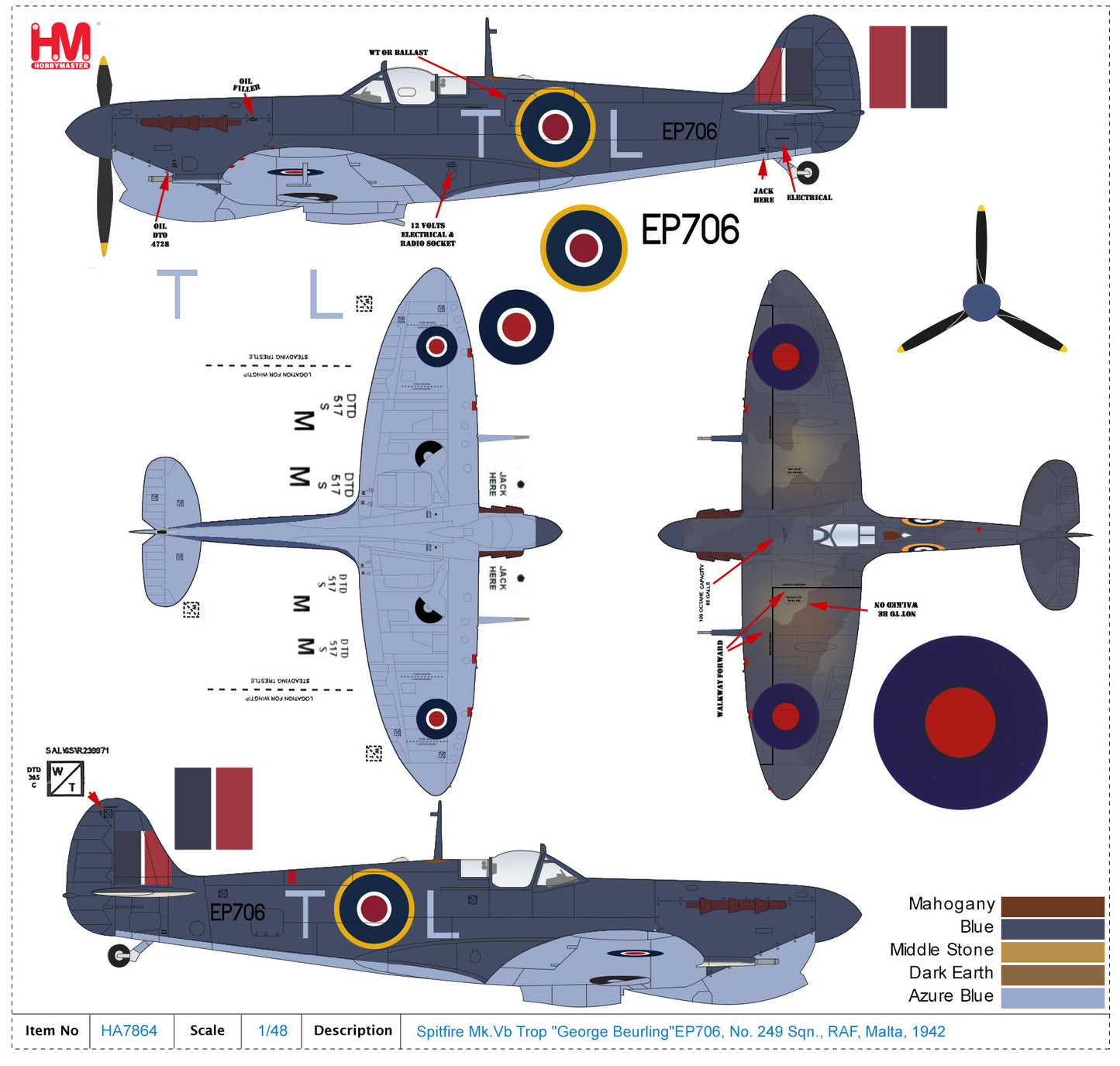 1/48 Spitfire Mk.Vb Trop "George Beurling" EP706 No. 249 Sqn. RAF Malta 1942