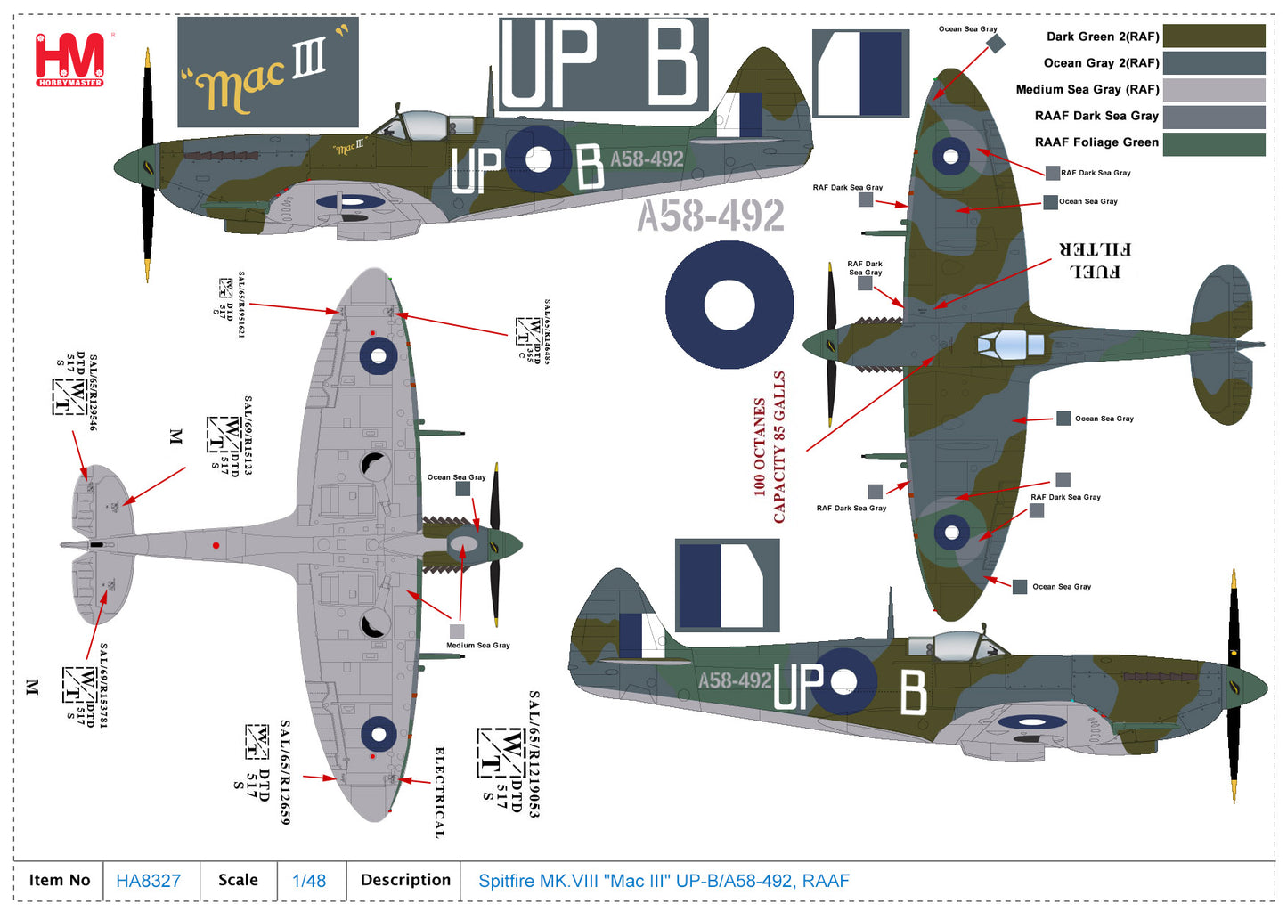 1/48 Spitfire MK.VIII "Mac III" UP-B/A58-492 RAAF