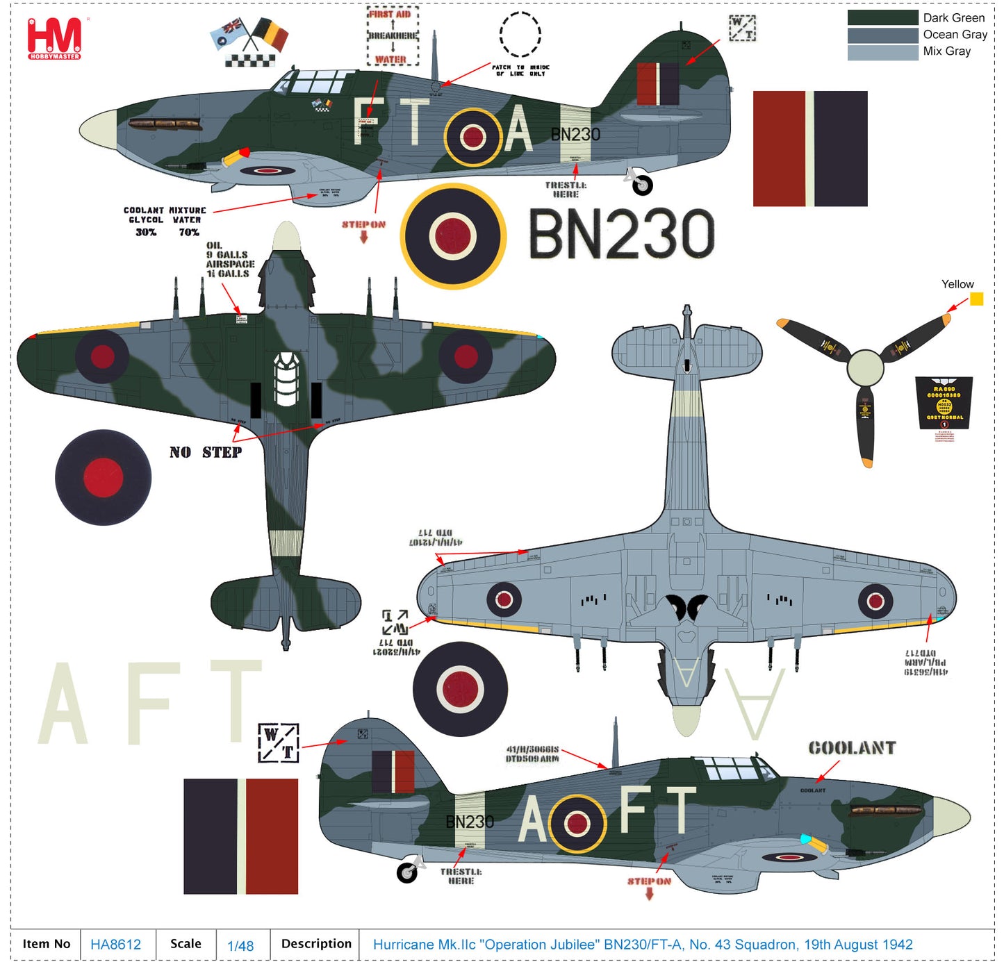 1/48 Hawker Hurricane IIc "Operation Jubilee" BN320/FT-A No. 43 Squadron 19th August 1942