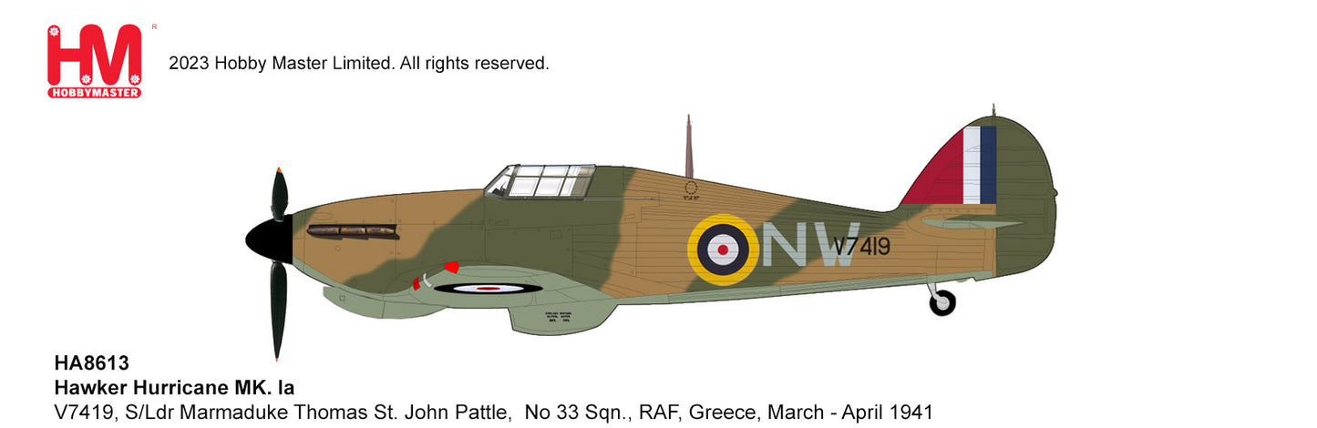 1/48 Hawker Hurricane MK. Ia V7419 S/Ldr Marmaduke Thomas St. John Pattle No 33 Sqn. RAF Greece March - April 1941