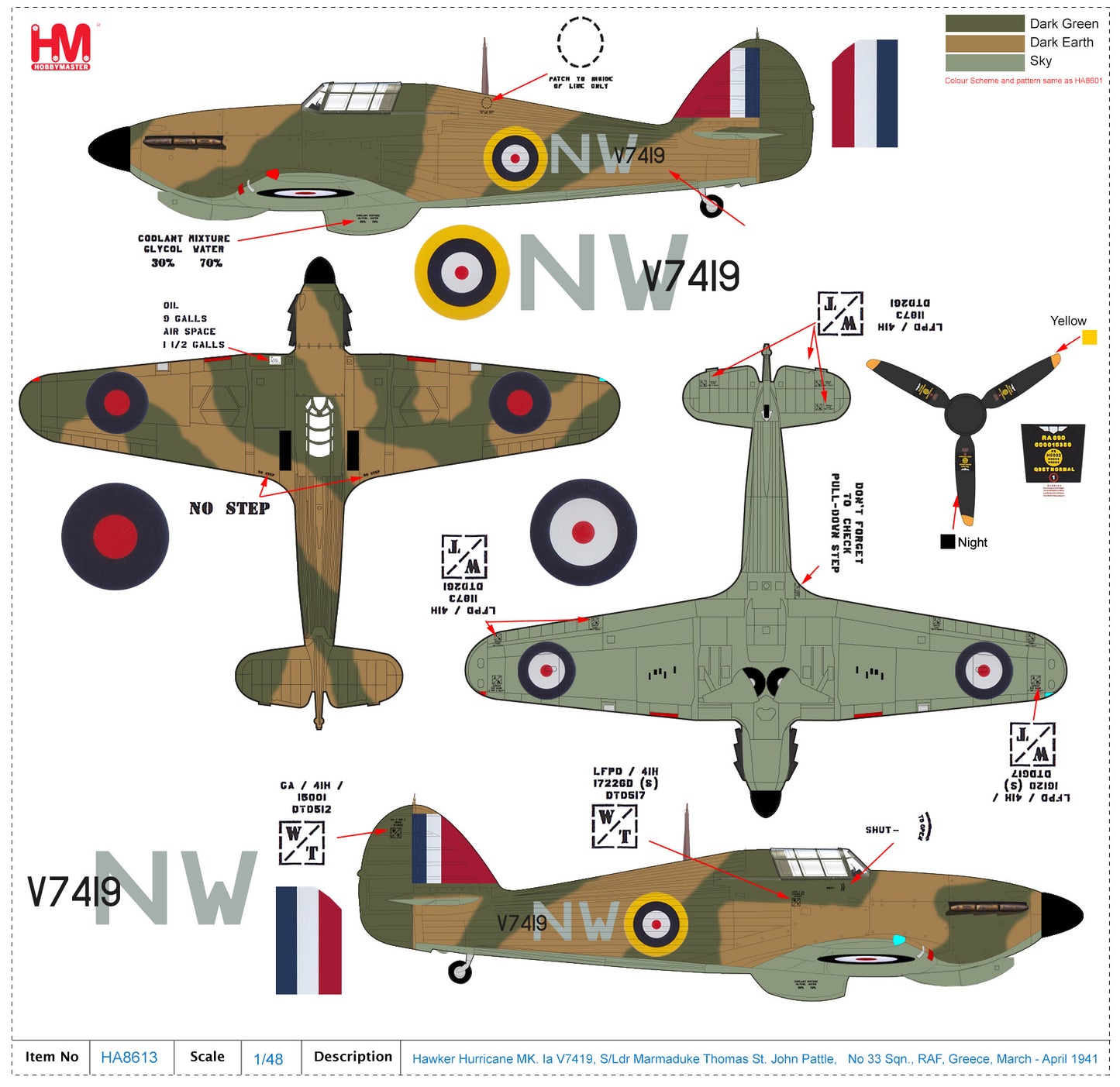 1/48 Hawker Hurricane MK. Ia V7419 S/Ldr Marmaduke Thomas St. John Pattle No 33 Sqn. RAF Greece March - April 1941