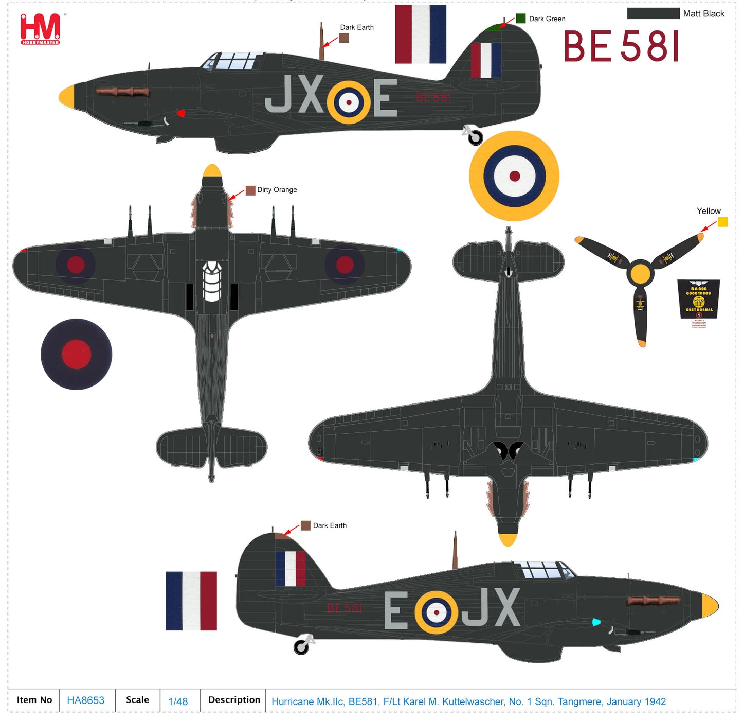 1/48 Hawker Hurricane IIc BE581 F/Lt Karel M Kuttelwascher No.1 Sqn. Tangmere 1942